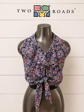TWO ROADS Vintage Floral Tie-Front Blouse – Multicolor – Size S